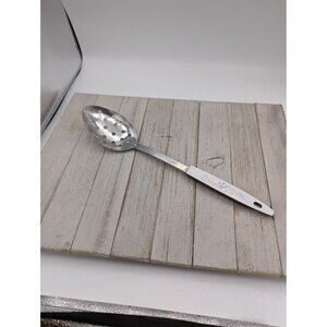 Stainless Steel Serving Slotted Spoon 12 3/4" Vintage White Fruit Veggie Handle